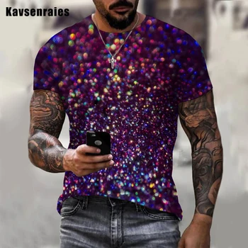Homens Mulheres Colorido, Glitter 3D Impresso Homens T-shirt de Verão, Moda Casual Oversize Manga Curta Estilo de Rua Tops