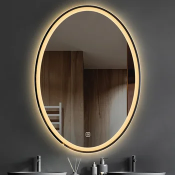 Interruptor Do Diodo Emissor De Luz Do Espelho Do Banheiro, Adesivo Oval, Casa De Banho Com Chuveiro Eléctrico Inteligente Fog Vaidade Acessórios Espelho Artigos Para O Lar
