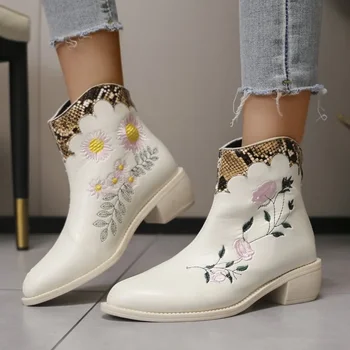 Inverno 2023 Mulheres Sapatas Ocasionais Retro Tela de Mulheres Bordado Zíper Sapatos Chineses Cunha Sapatos de Plataforma e Botas