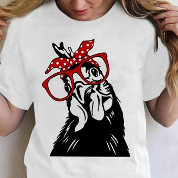 Kawaii Pau com Óculos Vermelhos e Scraf de Impressão Tshirts Mulheres de Verão Bonito Gráfico Camisa de T-Shirts para Mulheres Solta Ropa Mujer