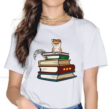 Leopard Livro Mulheres TShirt Gecko Amante Meninas Gráfica Tees O decote Feminino T-Shirt 5XL Humor Presente da Moda