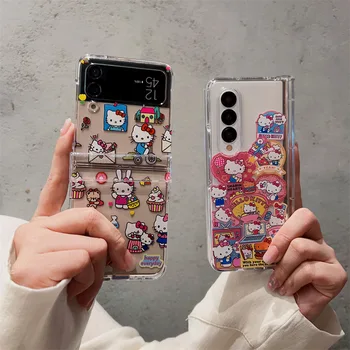 Luxo Sanrio Hello Kitty Case para Galaxy Z Dobre 4 5G Z Fold3 Fold5 Zfold3 Zflip 4 Zflip3 à prova de Choque Tampa Traseira Clara Funda Presente