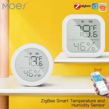 MES Tuya ZigBee Smart Home Sensor de Temperatura E Umidade Com Tela de LED Funciona Com o Google Assistente e Tuya Zigbee Hub