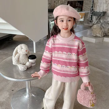 Meninas Suéter Casaco de Lã Crianças Tops de Tricô 2023 Colher Engrossar Inverno Quente de Outono Algodão de Alta Qualidade, Roupas para Crianças