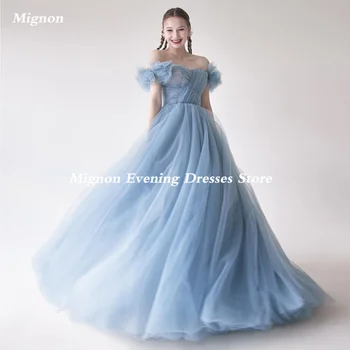 Mignon Tulle A linha de Off-the-ombro Decote Prom Vestido Plissado do Assoalho-comprimento Formal, de Noite Elegante Vestido de Festa para as Mulheres 2023