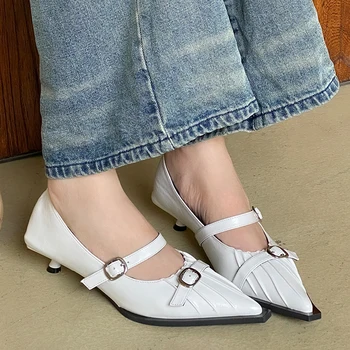Moda Bombas De Sandálias De Dedo Apontado Mulheres Sapatos Elegantes Feminino Pulseira De Fivela De Calçado De Nova Primavera De Senhoras Sapatos De Salto Baixo