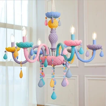 Moderno Macaron Colorido Lustre de Cristal arco-íris Vela lustres garota Americana princesa sala de Crianças de Luminárias luminárias