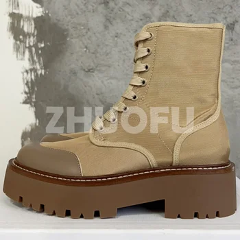 Mulheres Ankle Boots Primavera, Outono 2023 Vaca Novo Camurça Cabeça Redonda De Espessura Inferior Botas Curtas Conforto Versátil Sapatos Femininos