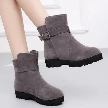 Mulheres Botas de Inverno Feminino Zip Ankle Boots Quente Botas de Neve de Senhoras Sapatos de Couro Mulher de botas de Pele de Tamanho 35-43