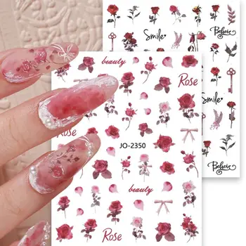 Mulheres Folhas Retro Bowknot pintados à Mão Rosa Decorações de Unhas de Rosa Adesivos de Unhas Manicure Acessórios Flores Adesivos de Unha