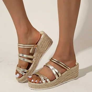 Mulheres Plus Size Plataforma da Cunha Chinelos de Verão de Nova Dedo do pé Aberto Deslizamento em Slides Sapatos para as Mulheres Exterior Calçados Femininos Sandálias