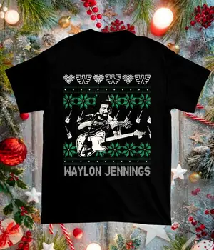 Natal Waylon Jennings T-Shirt de Algodão Preto J922K55 mangas compridas