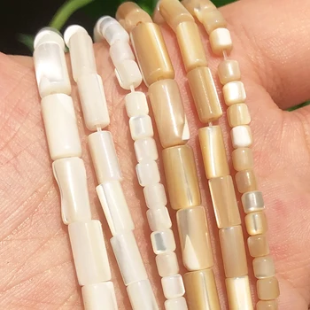 Natural De madrepérola Mop Shell de Contas Coluna Branco Bege Espaçador Miçangas para Fazer Jóias DIY Pulseira de Orelha Studs Acessórios