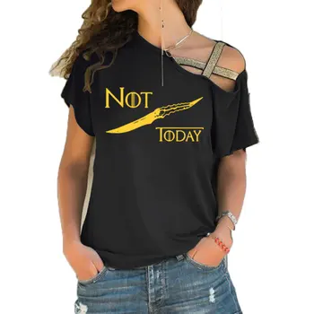 Nova Moda HOJE NÃO T-Shirt das mulheres t-shirt Casa Stark algodão verão Irregular de Inclinação Transversal Curativo Tops