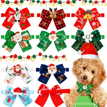 Nova Natal Papai Noel Boneca Pet Cachorro Gato Laço Acessórios Para Árvore De Natal Do Colar Ajustável