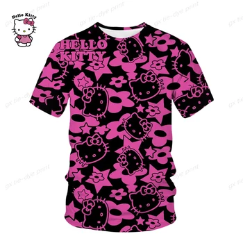 Nova Verão Cartoon Anime Impresso Hello Kitty 3D T-shirt Homens Mulheres Crianças Fresco Streetwear Menino Legal Menina partes superiores de Crianças T-Shirt