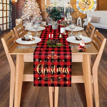 O natal preto vermelho xadrez tabela bandeira de texto Bênção de Neve Corredor da tabela de Férias de Família de festa decoração de mesa de cozinha