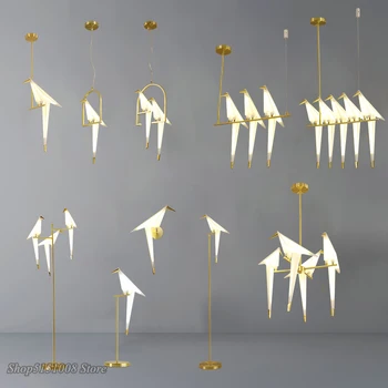 Ouro Modernas Gaiola Pendente Da Luz Sala, Quarto Origami Pássaro De Luz Cozinha Lustre Da Sala De Jantar Papel De Casa De Luminárias
