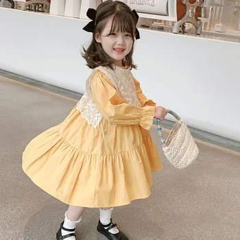 Outono Menina Flor Vestido Casual Primavera Menina De Moda Manga Longa Criança Vestidos Filhos Estilo Coreano Bonito Vestuário