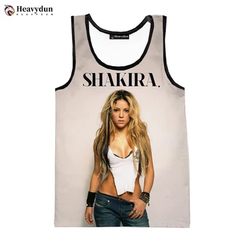 Popular Cantora Shakira Moda Verão Homens 3D Tops sem Mangas Legal Harajuku Personalidade Impressos em 3D de Praia, Tops Tees