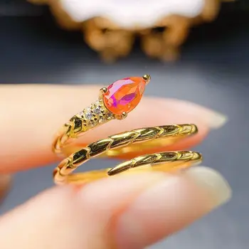 Prata 925 Esterlina de Opala Anéis de Laranja Natural de Fogo Opal Ring Para as Mulheres da Festa de Aniversário de Presente
