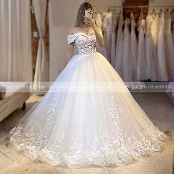 Princesa Bola vestido de Casamento Vestido de 2022 Vestidos Fora do Ombro Bordado de Renda Branca Feito Inchados de Vestidos de Noiva 웨딩드레스