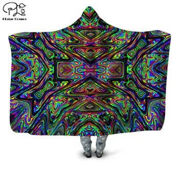Psicodélico com CAPUZ COBERTOR Adulto colorido criança Sherpa de Lã Wearable Cobertor de Microfibra de roupa de Cama estilo-3