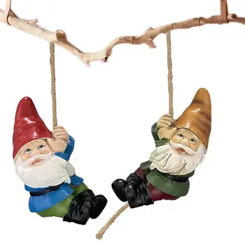 Quintal Gnomos Engraçado Gnome Corda de Escalada 2Pcs de Resina de boas-Vindas do Gnome Figuras Realistas Gnomo de Jardim Estátua de Gnomos de Jardim de Decoração de Árvore de