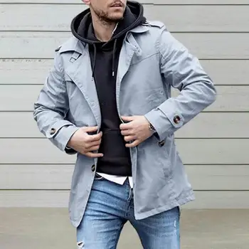 Regular Fit Casaco Elegantes, Homens de comprimento Médio Trench Coats Ajuste Solto Design à prova de Vento Casual Streetwear para o Outono Primavera