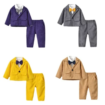 Roupas infantis Outono Terno de Manga comprida Casaco Homens de Gravata, Camisa de Crianças Calças de Três peças Terno Novo