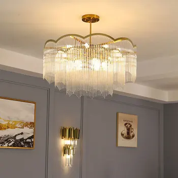 Sala de estar lustre pós-moderno, minimalista atmosfera quarto quarto de luz de luxo designer de cristal de lustre de vidro