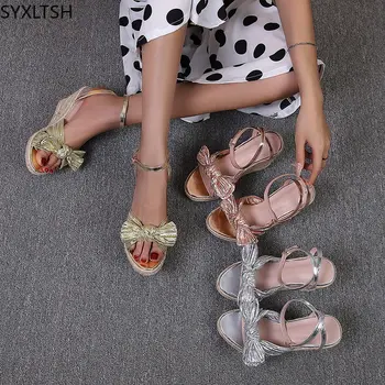 Sandálias de Mulheres 2024 Sapatos de Senhoras Cunhas de Sapatos para as Mulheres de Verão, Sandálias Borboleta Nó de Luxo Sandálias Bombas de Mulheres Sapatos Chaussure