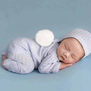 Seguro de Fotografia de Recém-nascido com uma Roupa de Malha de Cauda Longa Chapéu Bodysuit Exclusiva de Recém-nascidos de Fotografia Traje de Romper do Bebê P31B
