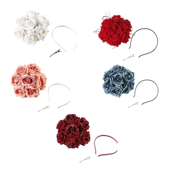 Simulação de Flor de Rosa Cabeça para Mulheres Fascinator Chapéu de Noiva Capacete Dropship