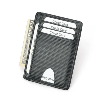 Slim Fibra de Carbono Titular do Cartão de Crédito Mini RFID Carteiras de Couro Preto de Negócio Titular do Cartão Para os Homens Simples Bolsa Saco