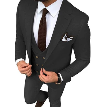 Slim Fit Homens de Terno de Lazer 3 Peças Mens Formal Blazer+Colete+Calça de Smoking Festa Blazer Para Padrinhos de Casamento Vestido de Terno Masculino