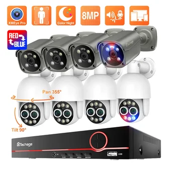 Techage HD 8CH 4K de 8MP Câmera de Vigilância do Sistema de Lente Dupla PTZ Câmera POE 8X de Zoom AI Humanos Detectado Vídeo CCTV Kit de Segurança