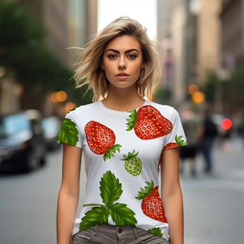 Tendência de moda das Mulheres T-shirt de Frutas Impressos em 3D das Mulheres T-shirt Casual Estilo Único das Mulheres T-shirt de Verão das Mulheres T-shirt
