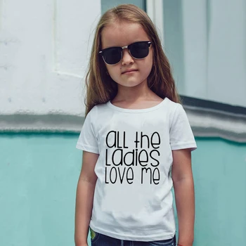 Todas as Senhoras Me Ama Padrão T-Shirt Letra Impressa Roupas de Crianças T-shirt Kids Casual O-pescoço Verão Curto Manga Camiseta