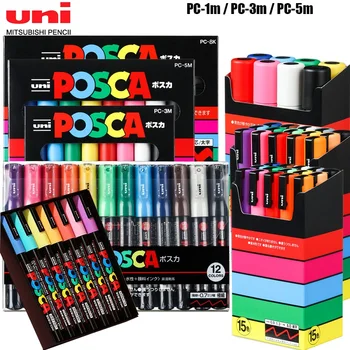 Uni Poscas Acrílico Marcadores Conjunto Completo Colores Permanente de Pintura PenPC-1M/3M/5M/8K/17K de Arte Papelaria Cartaz de Graffit