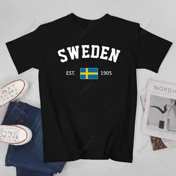Unisex Homens Suécia EST.1905 Dia Da Independência Camiseta Camisetas T-Shirts Mulheres, Meninos 100% Do Algodão Do T-Shirt