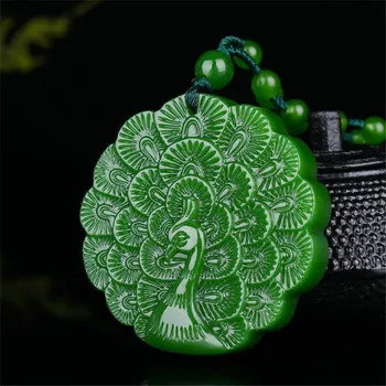 Verde Jade Pavão Colar De Pingente De Pedra Natural Acessórios, Jóias De Presente Colares Homens Jadeite Pingentes Amuletos Designer