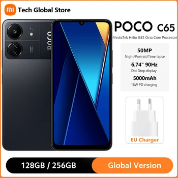 Versão Global POCO C65 6GB de 128GB Smartphone MediaTek Helio G85 Octa Core 6.74