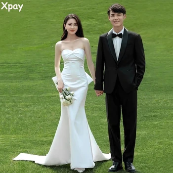 XPAY Sereia sem Alças de Vestidos de Noiva da Coreia Fotografia de Casamento Tour de Disparo de Jardim Feitos Vestidos de Noiva Plus Size