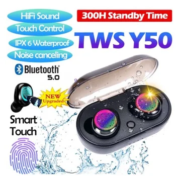 Y50 fone de ouvido bluetooth 5.0 TWS sem Fio Headphons fones de ouvido Fones de ouvido Estéreo de Fone de ouvido para Jogos Com Caixa de Carregamento para todos os telefone inteligente
