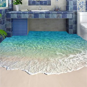 beibehang Piso pintura HD mar azul cenário Impermeável Banheiro cozinha varanda papel de Parede de PVC Auto adesivo de parede de Andar mural