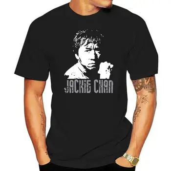 casual o-pescoço solto verão T-shirt para homens O pescoço de Verão Personalidade de Moda Jackie Chan Homens Regular de Moda de T-Shirt 100% Algodão