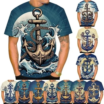 Âncora Homens é Legal Marinheiro T-Shirts Náutico 3D de Impressão de T-Shirts da Moda Cotidiana Rua Casual Roupas Vintage Tee Gráfico Tops