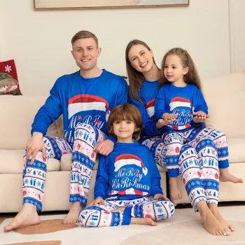 Feliz Natal Definir Família Pijama Combinando Roupas de Adultos, Crianças Bebé de Ano Novo de Roupa Carta de Impressão de Dormir de Natal de Casa Olhar